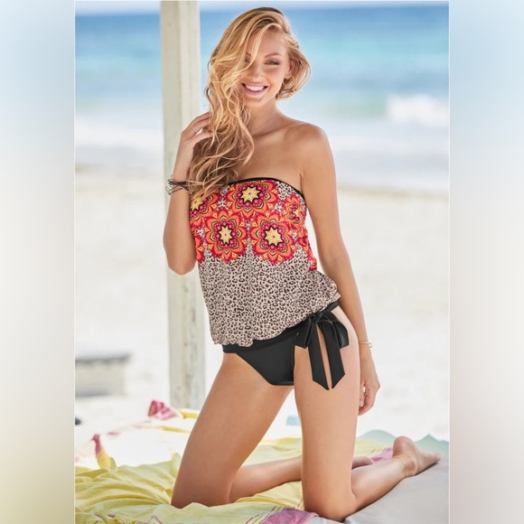 VENUS Floral and Leopard Print Women's Swim Top size 12 NWOT - Picture 1 of 12